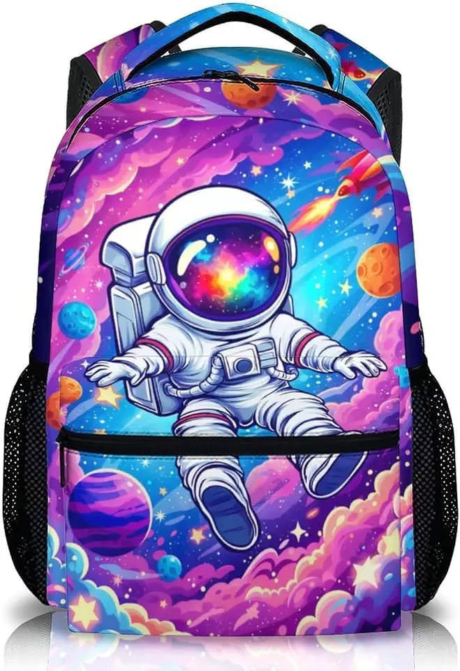 Boys Backpack for Kids Teens Girls Bookbag, 17 Inches Astronaut Backpack for Teams Ages 6-16 Students Kindergarten Elementary Back to School Travel Camping Supplies