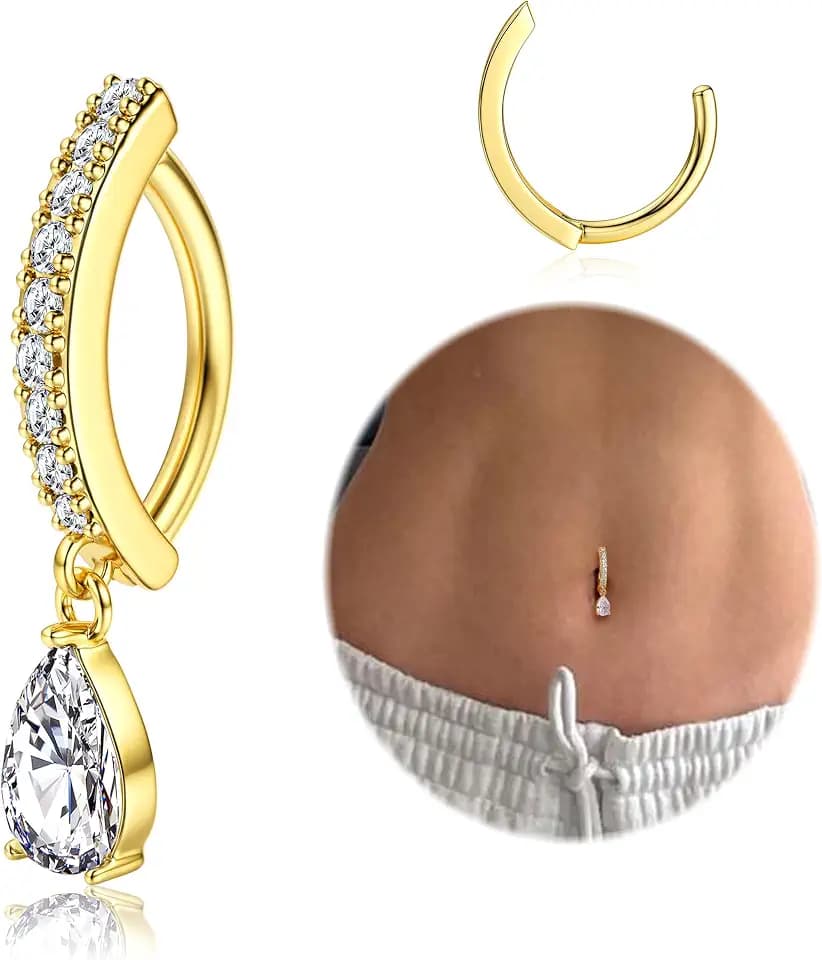 Morfetto Bauchnabelpiercing Gold Chirurgenstahl - Bauchnabelpiercing Ring Zirkonia Perle Bauchnabel Piercing Mit Anhänger Clicker Dangle Bauchnabel Piercing Schmuck 14G