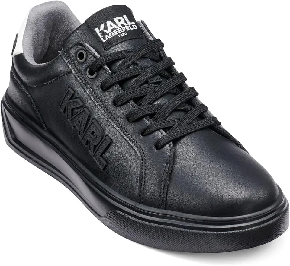 KARL LAGERFELD Men's Lace Up Leather Sneaker with Logo Patch