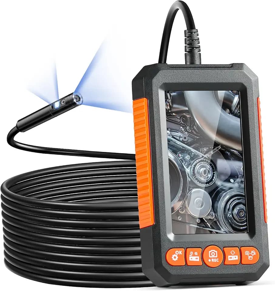 VEVOR Endoscope Camera with Light, Dual Lens Industrial Borescope, 4.3" Screen 1080P Inspection Camera, 8 + 1 Lights, 4X Zoom, IP67 Waterproof Snake Camera for Auto, Plumbing (16.4FT Cable, 32GB Card)