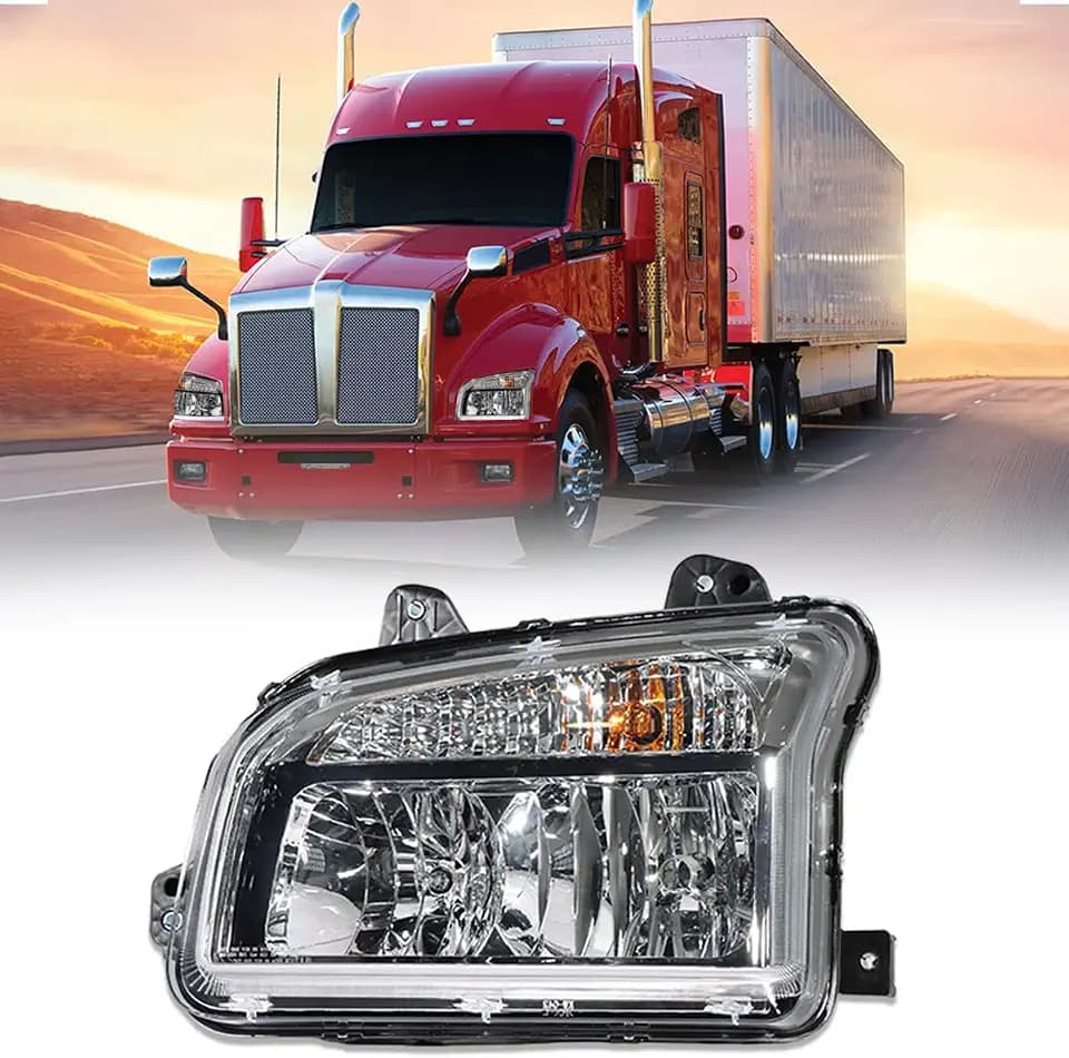 Chrome Headlights Fits Kenworth T880 2014-2023 Headlights Assembly Lamps for Kenworth T880 Replacement Driver Left Side T880 Semi Truck Accessories (LH)