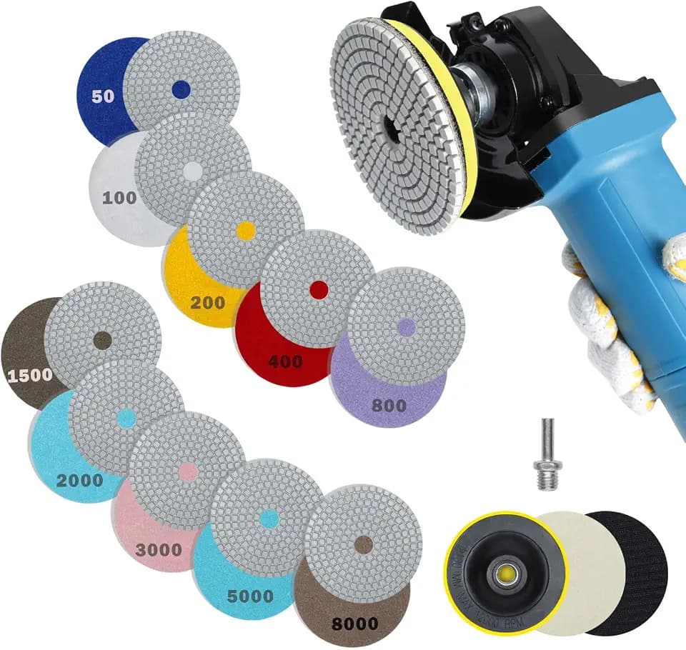 Diamant nass Polierscheiben Set 14 Stück Marmor Polierset 100mm Schleifpads für Granit Stein Beton Fliesen Schleifen Körnung 50-8000 Diamant Schleifscheibe