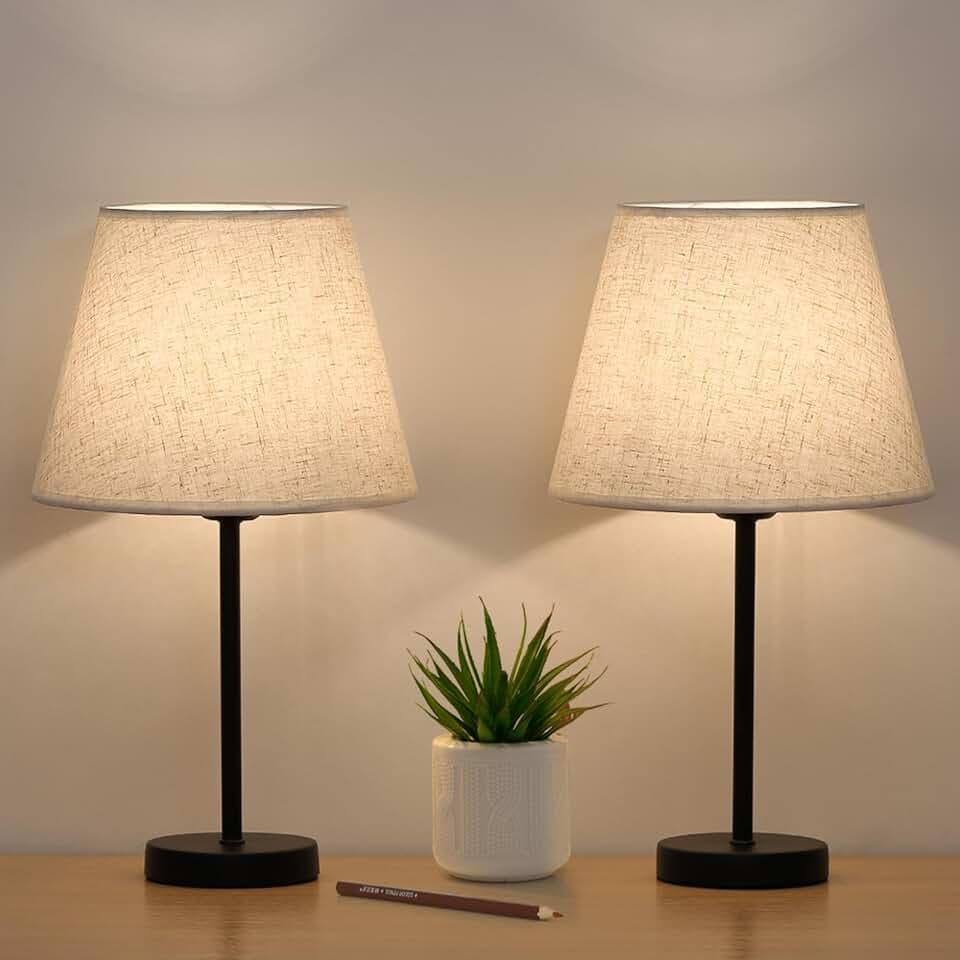 LIANTRAL Nachttischlampe 2er Set, Tischlampe mit Leinen-Lampenschirm