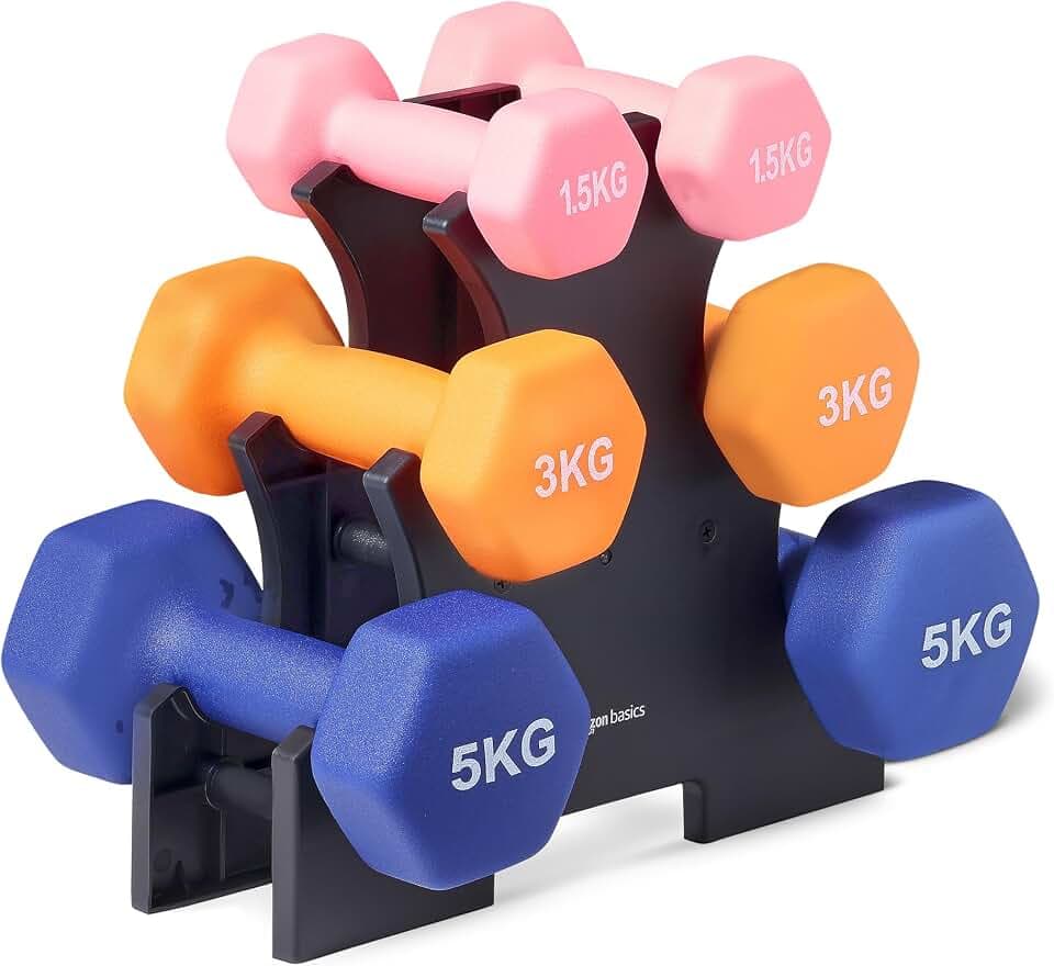 Amazon Basics Neopren Hanteln Gewichte, Hantelset, 2er-Set, 1–5kg, Sechseckig, für Krafttraining und Fitnesskurse