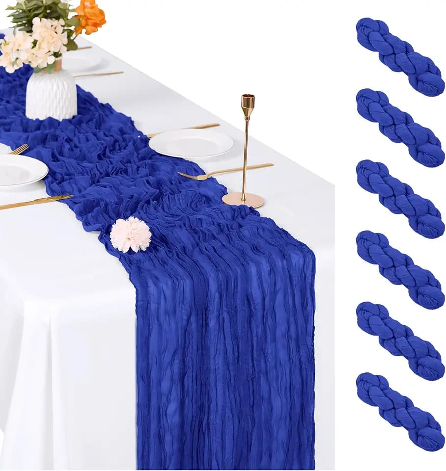 6 Pack Royal Blue Cheesecloth Table Runner, 17 x 108 inch, Semi Sheer Boho Cheese Cloth Fabric Table Runner Bulk for Wedding, Birthday, Party, Holiday, Home Decor (Royal Blue)