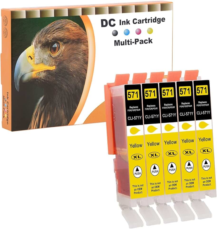 D&C 5X Gelb XL Druckerpatronen Kompatibel für Canon CLI-571 Y für Canon PIXMA TS5053 TS5055 TS6050 TS6051 TS6052 TS8050 TS8051 TS8052 TS8053 TS9050 TS9055 MG5750 MG5751 MG5752 MG5753 MG6800