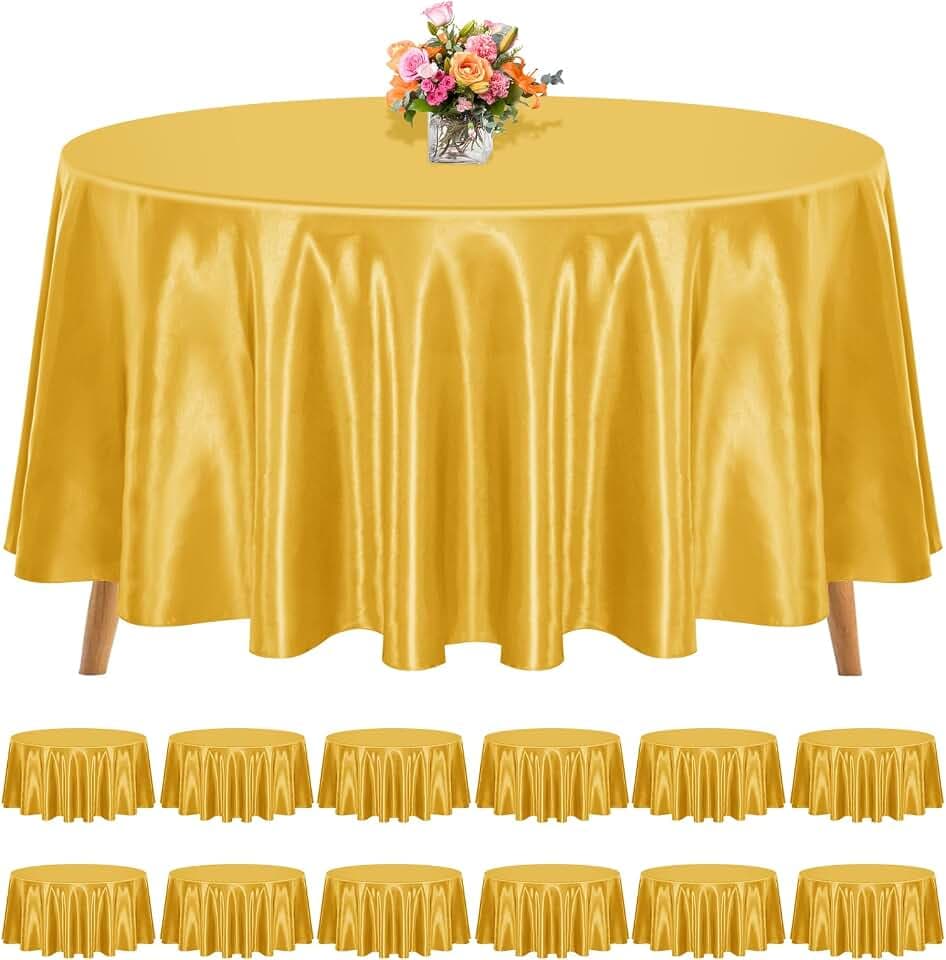 12 Pack 120 Inch Round Satin Tablecloth, Gold