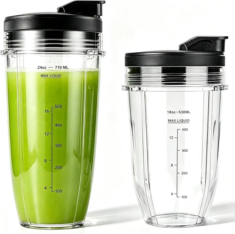for Ninja Blender Cups Replacement, 24oz & 18oz Smoothie Blender Cups with Lids Compatible with Ninja Auto-iQ BN401 BN751 BN800 BN801 BL450 BL456 BL480 BL481 BL482 BL642 BL682 SS101 SS151 SS351 SS401