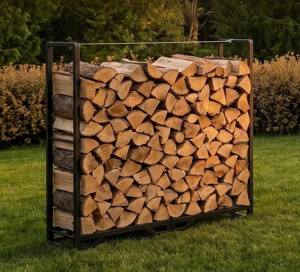 4ft Firewood Rack, Heavy Duty Outdoor Indoor Log Holder, Black