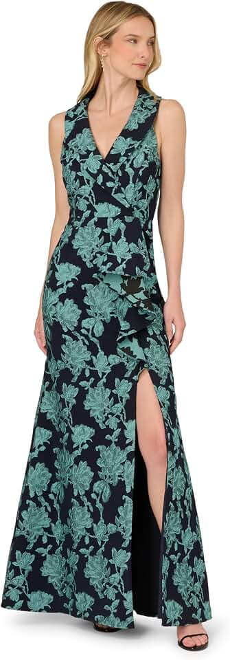 Adrianna Papell Women's Jacq Tuexdo Sleeveless Gown