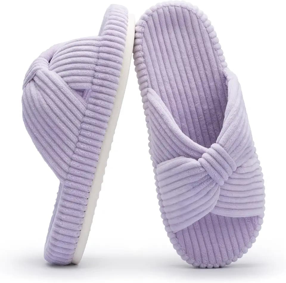 Chantomoo Slippers for Women Memory Foam House Bedroom Corduroy Bow Crossbands Slipper Shoes Comfy Trendy Gift Slippers