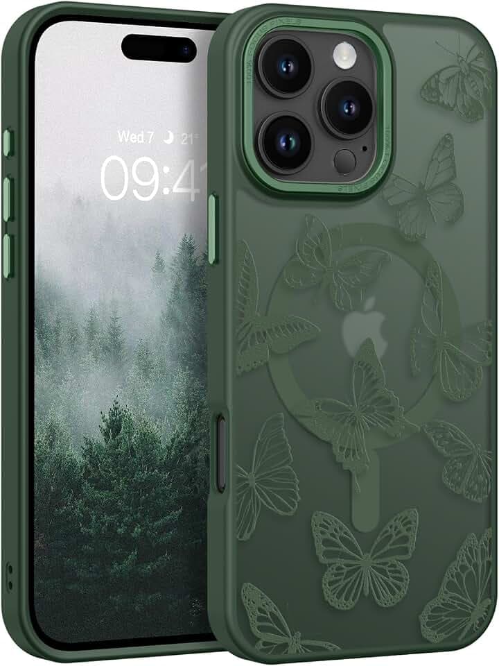 BENTOBEN Schutzhülle für iPhone 16 Pro Max, niedliches Schmetterlingsmuster, magnetische Hülle, kompatibel mit MagSafe, durchscheinende, Matte, schlanke Schutzhülle für iPhone 16 Pro Max 17,5 cm,