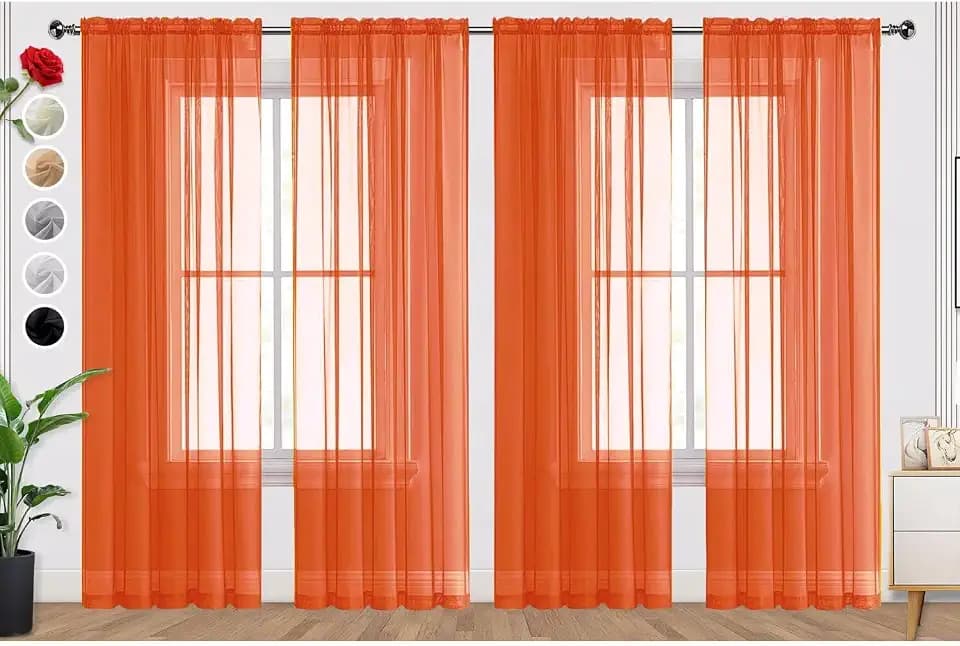 SpaceDresser Burnt Orange Sheer Curtains 4 Panels Rod Pocket Semi-Sheer Curtain 90 Inches Long Light Filtering Voile Window Drapes for Bedroom Living Room Kitchen, Each 52W x 90L