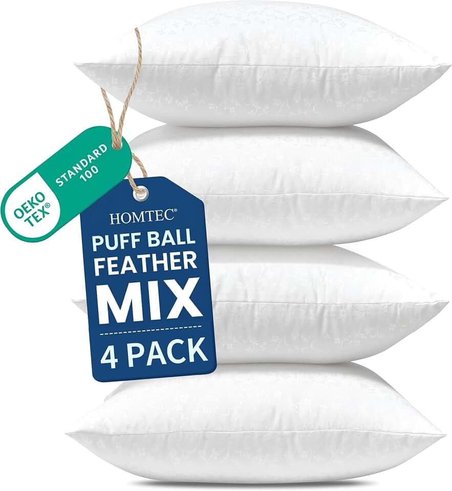 Pillow Inserts 18x18 Inch Set of 4 Puff Ball Mix Feather Fill