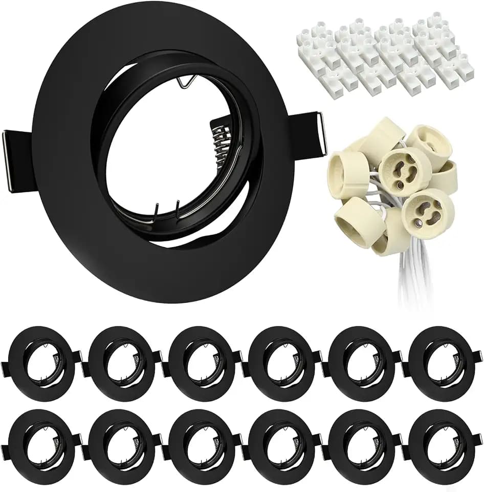 12x LED Einbaustrahler GU10 Set GU10 Rahmen Schwarz Matt 68-85mm