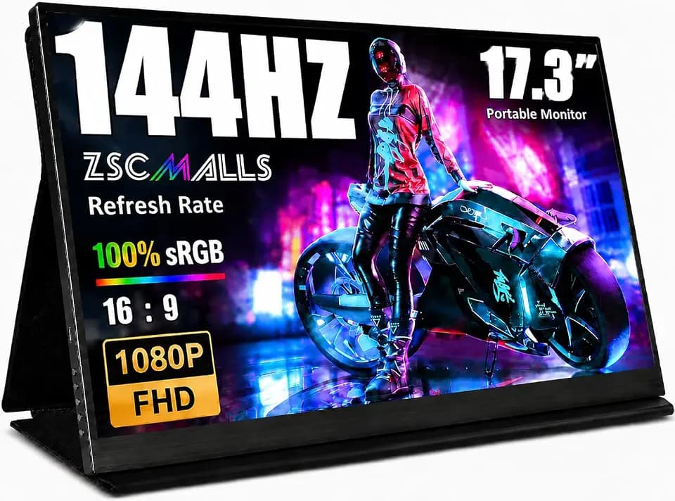 ZSCMALLS Portable Monitor 17.3 Inch 144Hz 1080P FHD Gaming Monitor USB-C HDMI Computer Display HDR IPS Laptop Screen Extender with Smart Cover/Speakers for Laptop PC Mac Phone PS3 4/5 Xbox