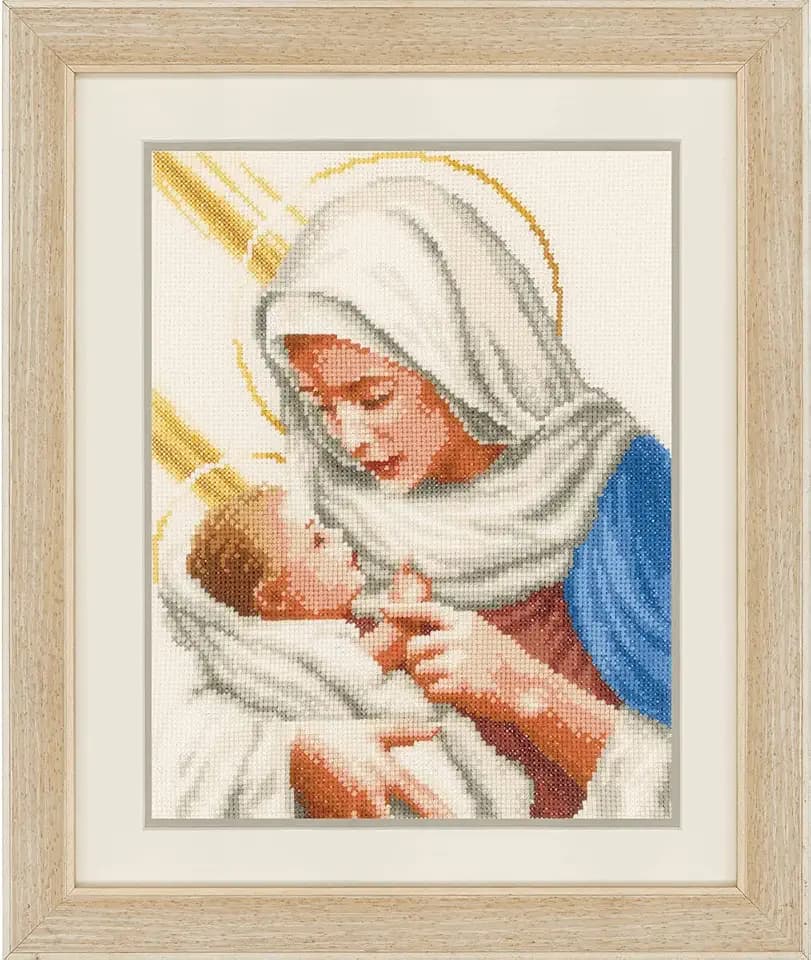 VERVACO Gezählter Kreuzstich Stickpackungen DIY Stickbilder Maria und Jesus Wanddekoration Handarbeit Set für Erwachsene Kreatives Handwerk ca. 23 x 27 cm Kreuzstichbilder Set Hausdeko