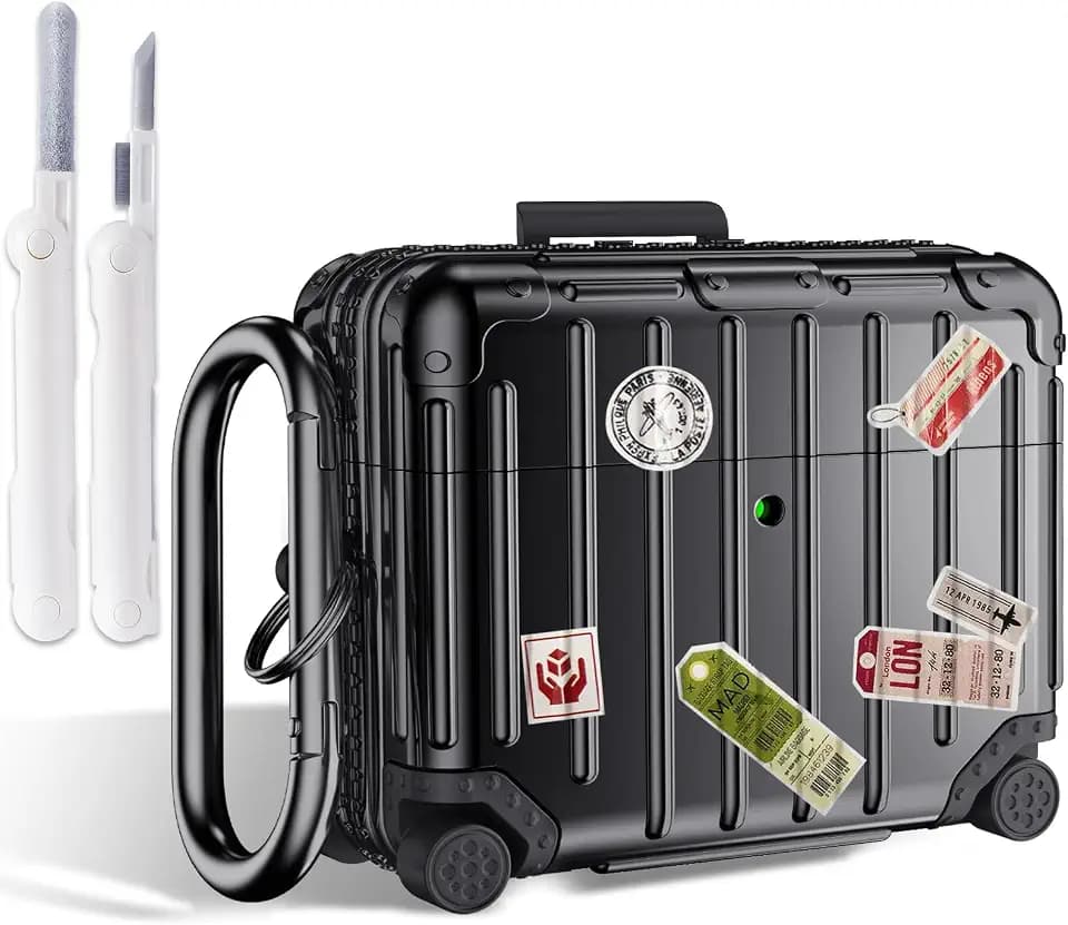 KOREDA Compatible with AirPods Pro 3 Case Cover, Cute Funny Suitcase Design Case for AirPods Pro 3rd Generation, Fashion Protective Hard Case for Women Men with Keychain and Cleaner Kit (Black)