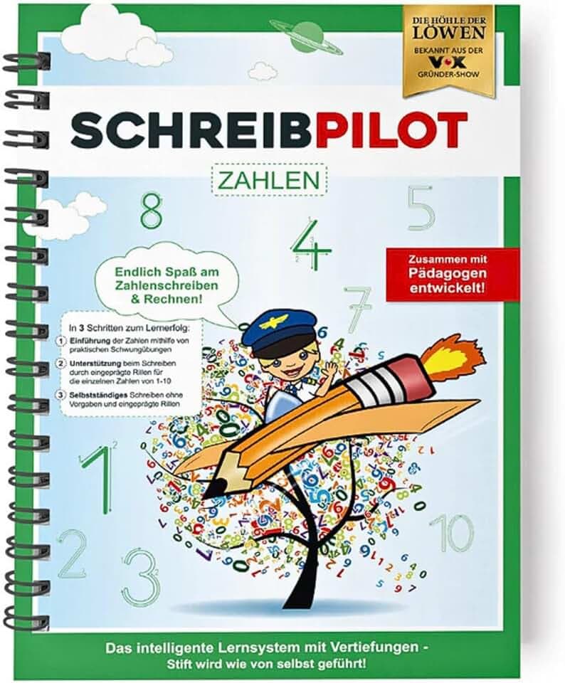 Schreibathlet: Schreiblernheft für ABC-Schützen mit vorgeprägten Zahlen und kleinen Rechenaufgaben (Schreibpilot Zahlen) | Inkl. Bleistift und Radiergummi [deutsch]