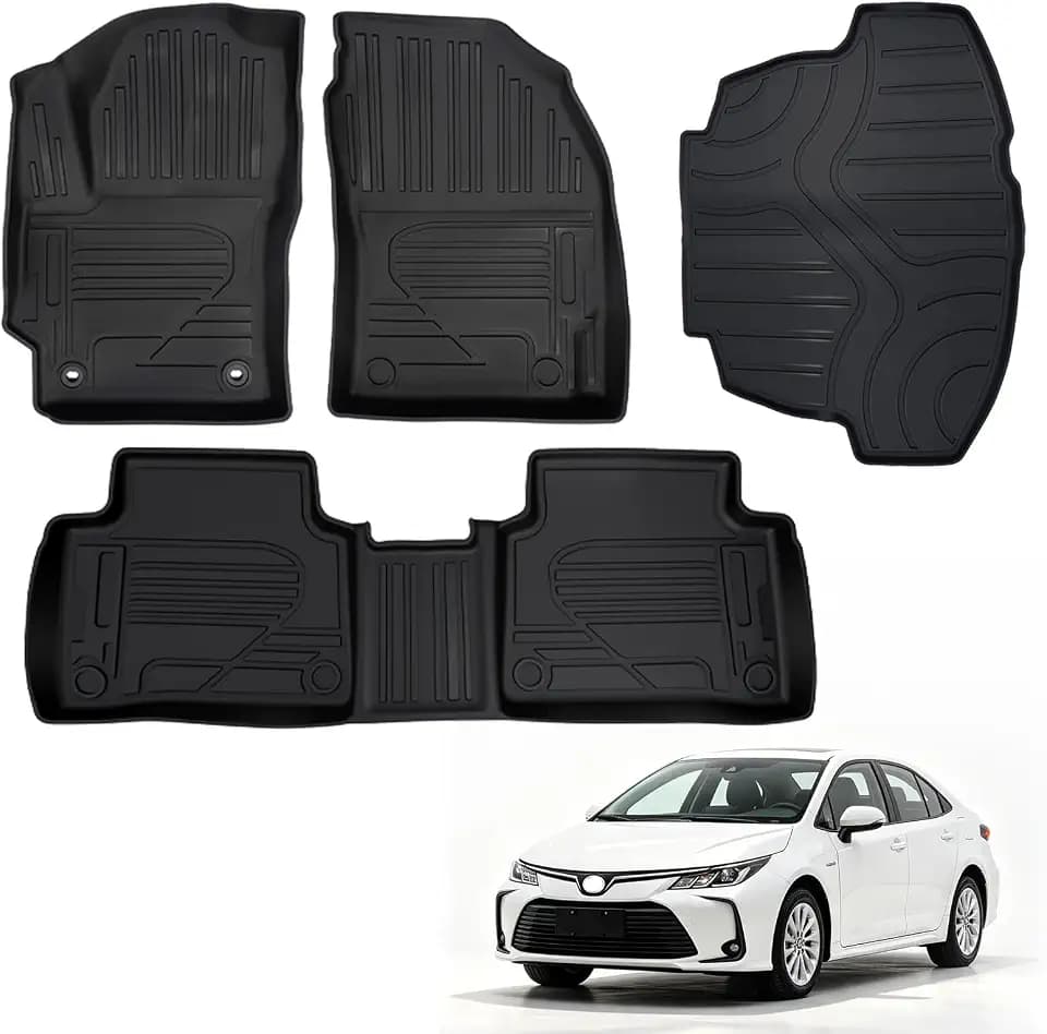 Floor Mats & Cargo Liner Set for 2020-2026 Toyota Corolla Sedan (Hybrid Included), Custom Fit All Weather TPE Floor Liners with Trunk Mat & Door Sill Guards Full Coverage Interior Accessories
