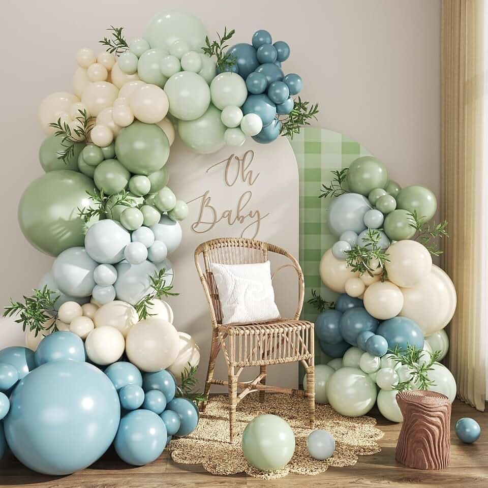 Luftballon Girlande Grün Blau Retro, 115 Salbeigrün Luftballons Geburtstag, Luftballons Blau Grün, Eukalyptus Grüne Ballons Retro Blau Ballongirlande für Babyparty Deko, Birthday Decorations Hochzeit