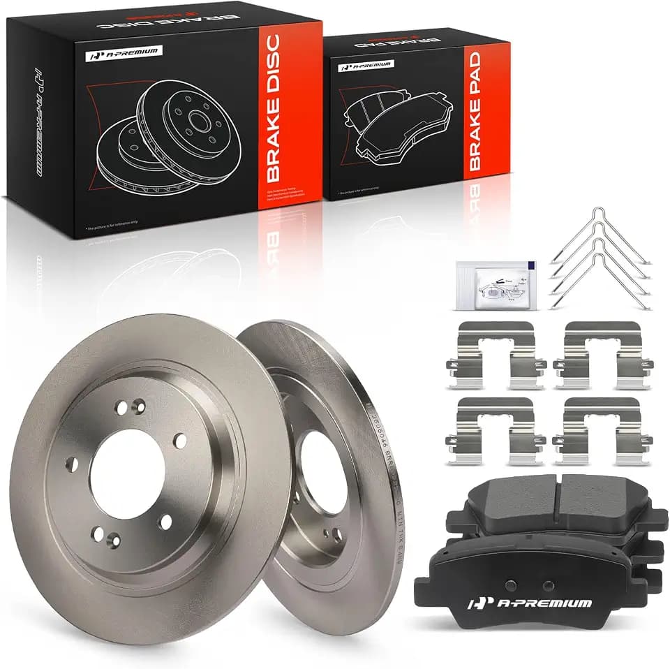 A-Premium 11.18 inch (284mm) Rear Solid Brake Rotors and Ceramic Pads Kit