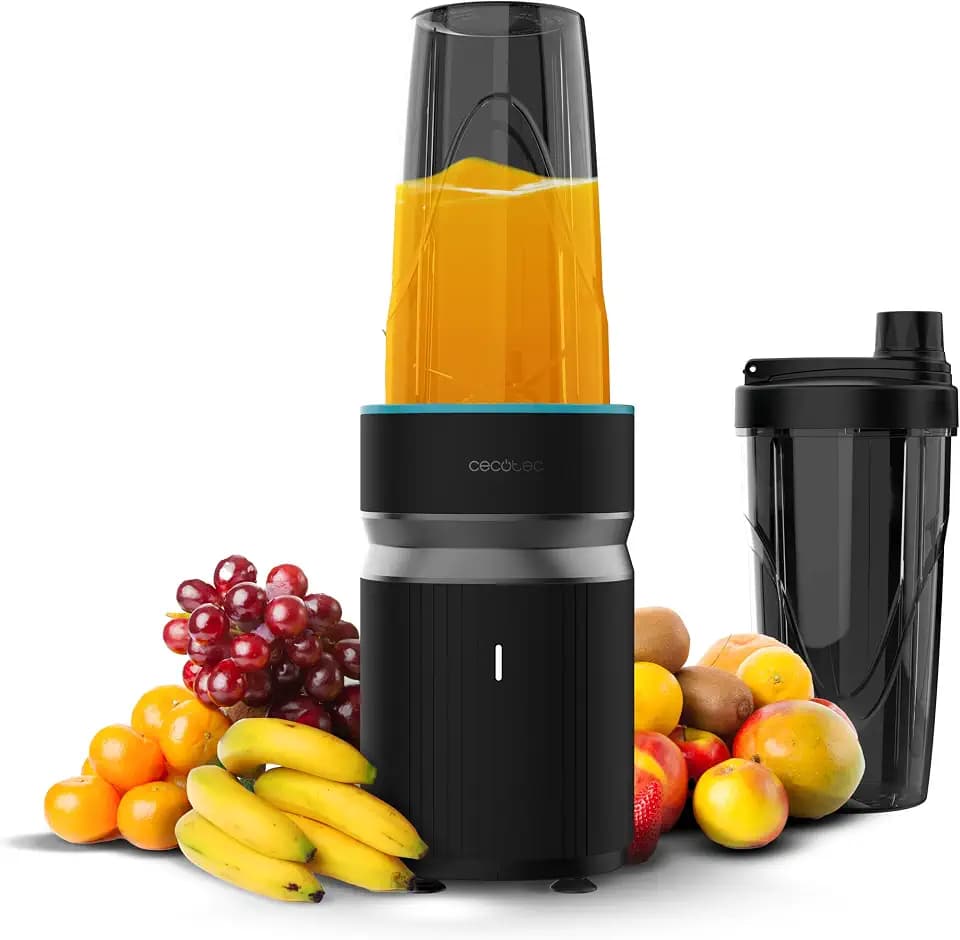 Cecotec Mini-Standmixer PowerTitanium 1000 Push2Go Duo. 1000 W, 6-Klingen Edelstahl, Eis crushen, 2×700 ml To-Go-Becher mit Deckeln, BPA-frei, kompakt, abnehmbare Klingen für leichte Reinigung