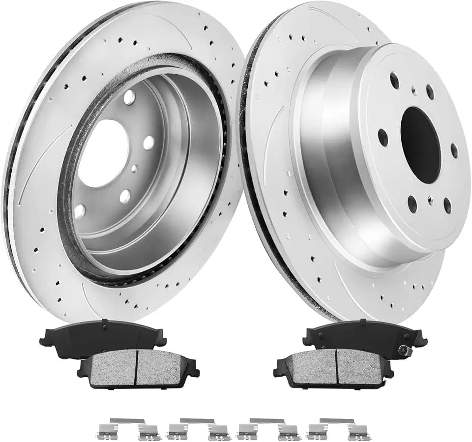 MOTOREVO Rear Brake Pads and Rotors Kit Compatible with Silverado 1500 [ 2007-2013 ], High-Carbon Alloy Drilled & Slotted Discos de Frenos Delanteros [ 13.6in, App Specific ] [ 2007: New Body Style ]