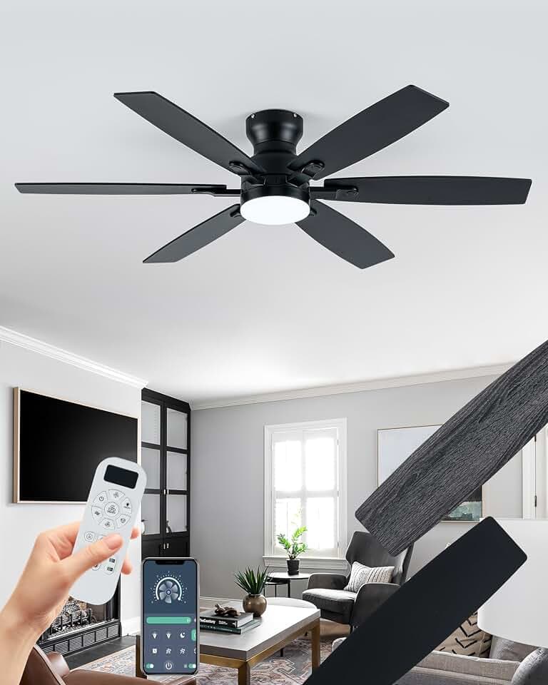 Coolwind 52'" Low Profile Ceiling fan with light, 6 Double-Side Blades