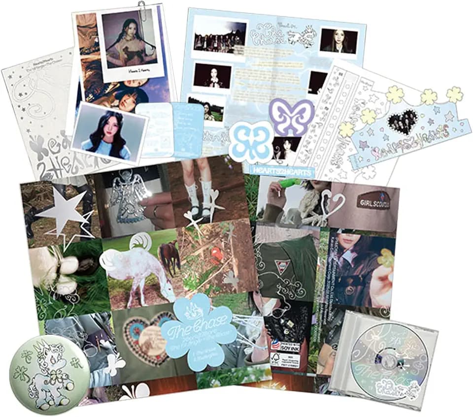 Hearts2Hearts - 1st Single Album [The Chase] (Package Ver.) Photo Book + Jewel Case & CD-R + Lyrics Poster + Paper Crown Template + Sticker + Pin Badge + Photo Print + Photo Card + 4 Extra Photocards