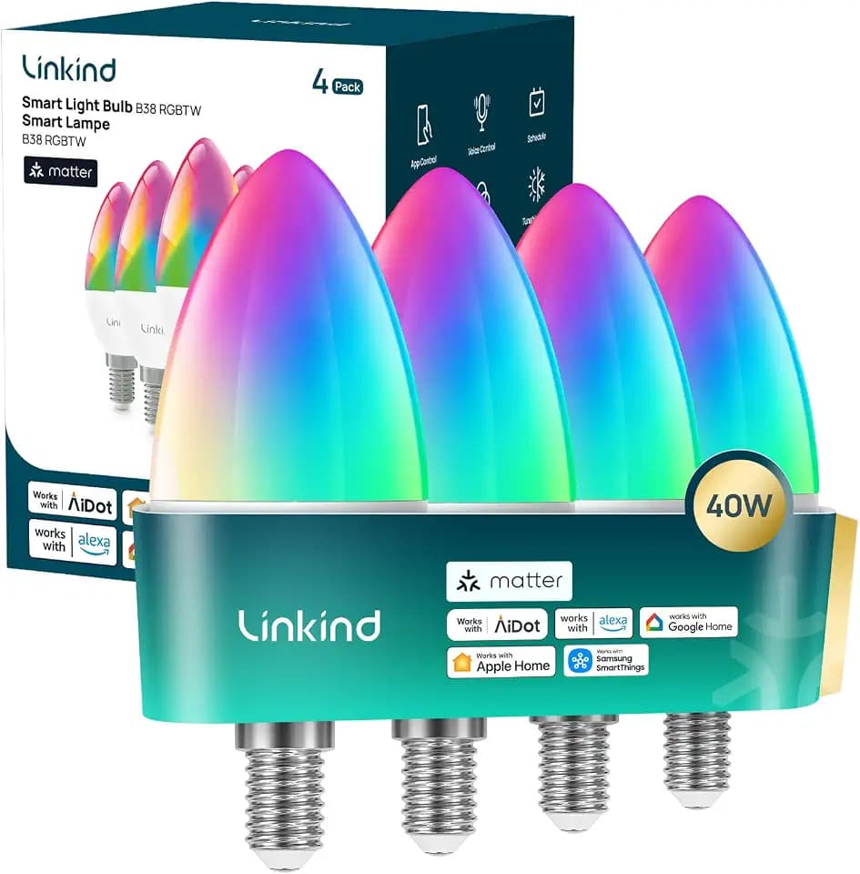 Linkind Matter E14 Kerze, kompatibel Alexa, Google, SmartThings, 470LM 4er