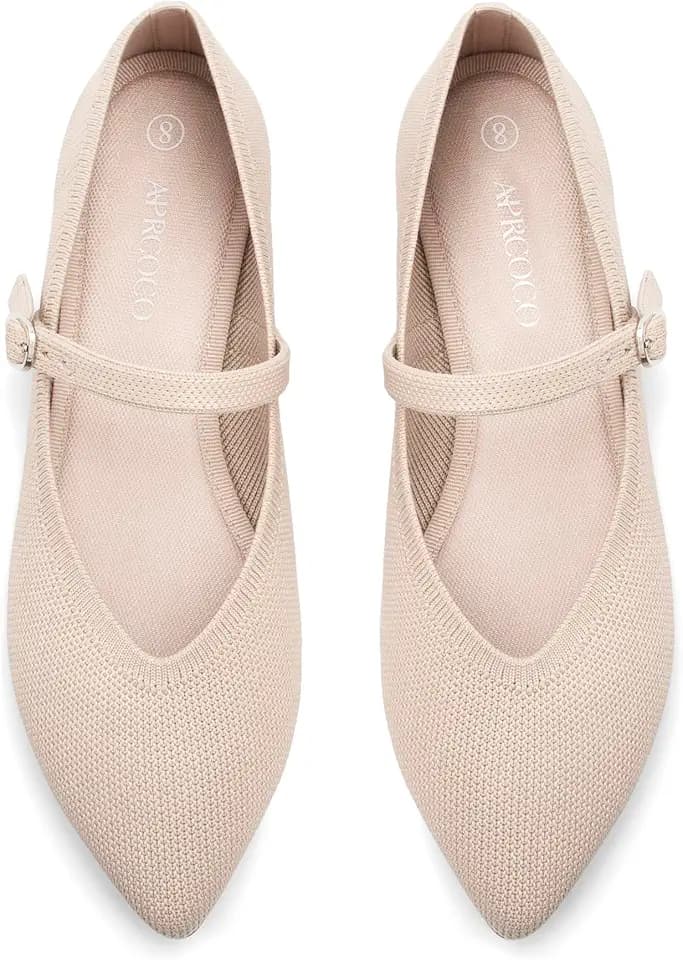 AprCoco Flats for Women Knit Pointed Toe Ballet Flat with Ankle Strap Casual Womens Shoes Comfort Soft Walking Office