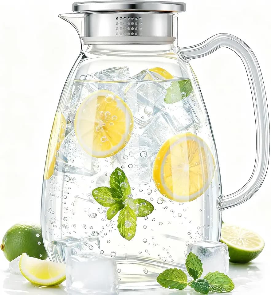 Glass Pitcher with Lid and Handle, 2.2L/74 oz Borosilicate Glass