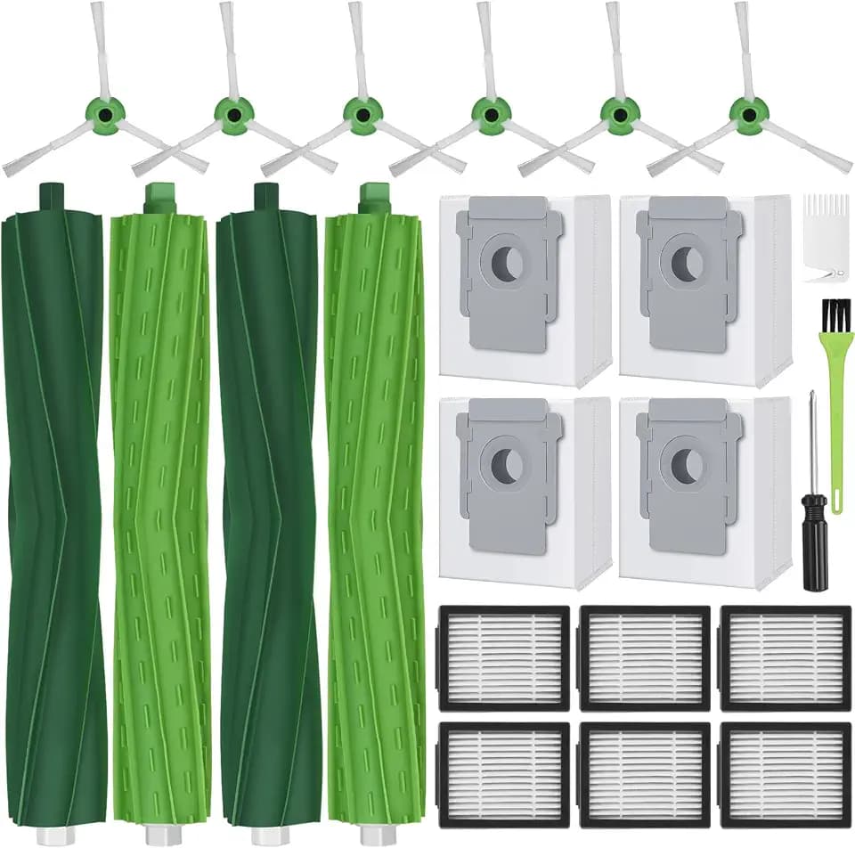 Rooma i E und j Serie Zubehör für iRobot Rooma i1+ i2+ i3+ i4+ i5+ i6+ i7+ i8+ Plus j5+ j6+ j7 j7+ j8+ j9+ E5 E6 E7 Zubehörset Ersatzteile 4 Staubbeutel Ersatz 4 Hauptbürste 6 Seitenbürsten 6 Filter