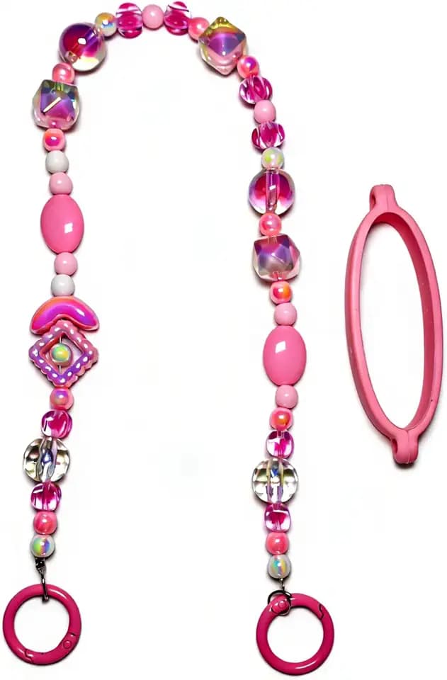 Pink Beaded Charm Chain for Stanley Cup, 40cm Decorative Tumbler Handle Chain with Silicone Ring, Aesthetic Cup Jewelry Accessories for 30 & 40 oz Tumbler, Valentine's Day Gift for Her