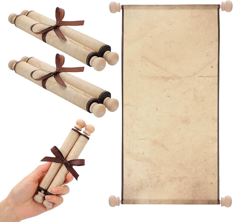 Epakh Blanko-Papierrollen, 12,7 x 30,5 cm, auf Holzstab gewickelt, zum Schreiben, Zeichnen, Kalligraphie, Hochzeitsgelübde, Cosplay-Requisiten, Renaissance-Festivals, Tisch-Rollenspiel, 2 Stück