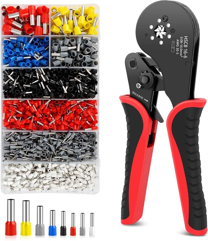 Crimpzange, Crimpzange Aderendhülsen Set für 0.08-16mm², Aderendhülsenzange mit 1800 Stück Aderendhülsen, Kabelschuhe Set Crimp Zange