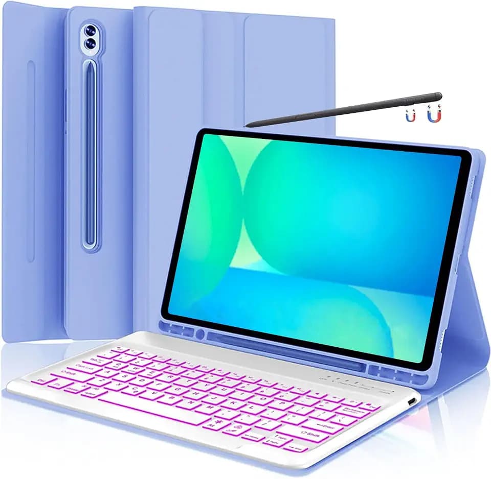 Keyboard Case for Samsung Galaxy Tab S10 FE / S10 Lite 10.9 Inch, S9 FE Smart Backlit Keyboard case with Pen Holder for Tab S9 S8 S7 11", Purple