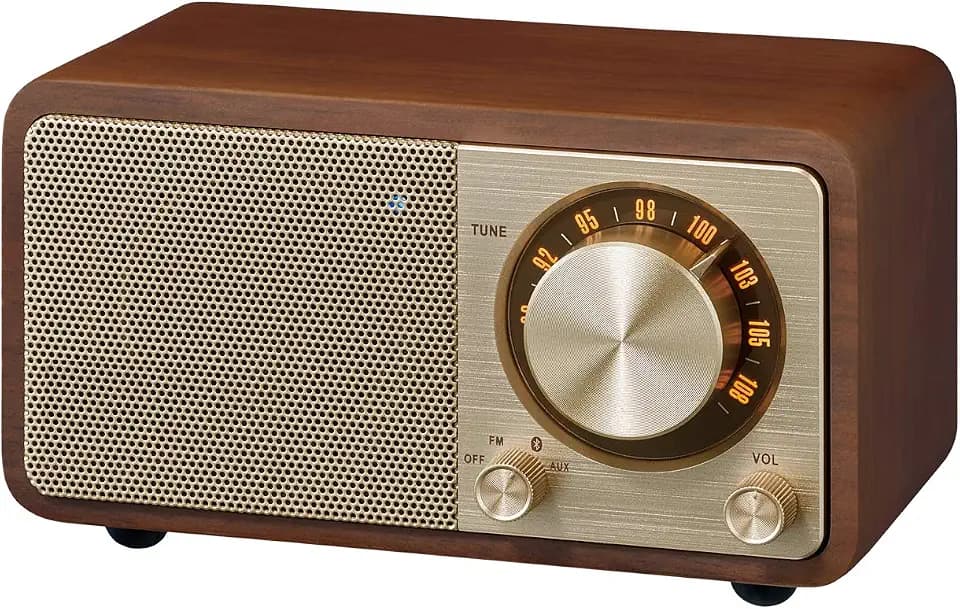 Sangean WR-7GW Wood Cabinet Mini Bluetooth Speaker with FM Tuner and Aux-in Special Edition Color Gold/Walnut
