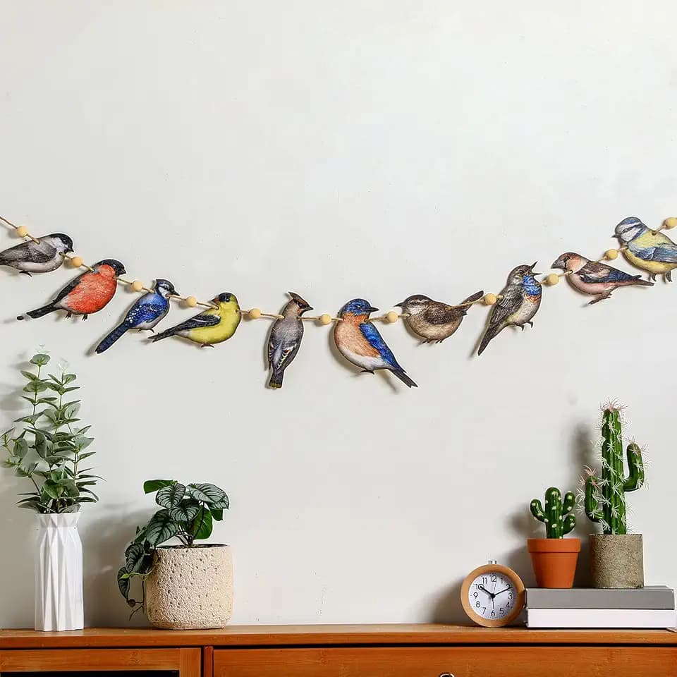 Cinnvoice Bird Garland Party Decoration Wood Hanging Bird Birthday Banner