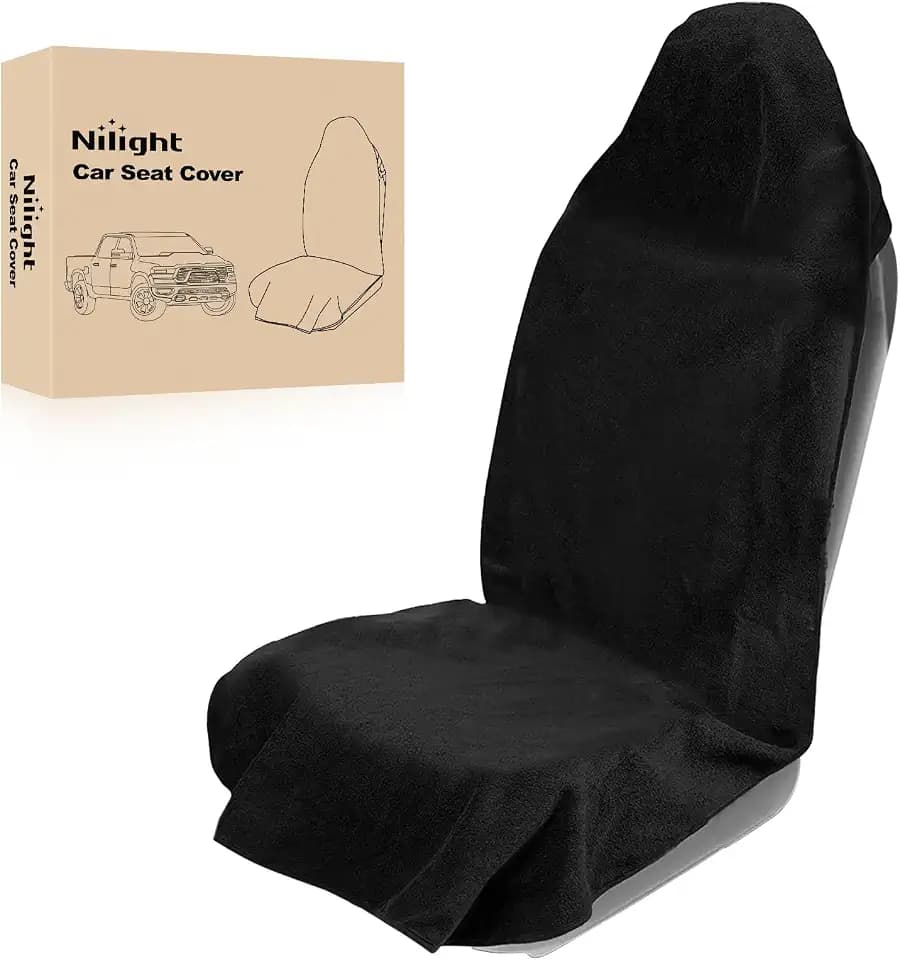 Nilight Car Seat Cover 1PC Black Terry Fabric Universal Front Rear Seats