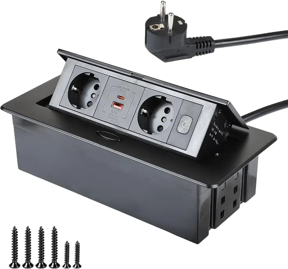 CPROSP 20 W Versenkbare Einbausteckdose mit 2 Steckdosen USB PD+QC3.0