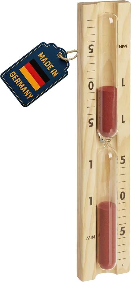 TFA Dostmann Analoge Sauna Sanduhr 15 Minuten, 40.1058.11, aus hitzebeständigen Materialen Kiefer und Glas, perfekt als Sauna-Zubehör, roter Sand, braun