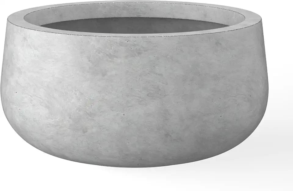 Kante Accent Round Bowl Pale Gray Concrete Planter 16" Dia, Outdoor
