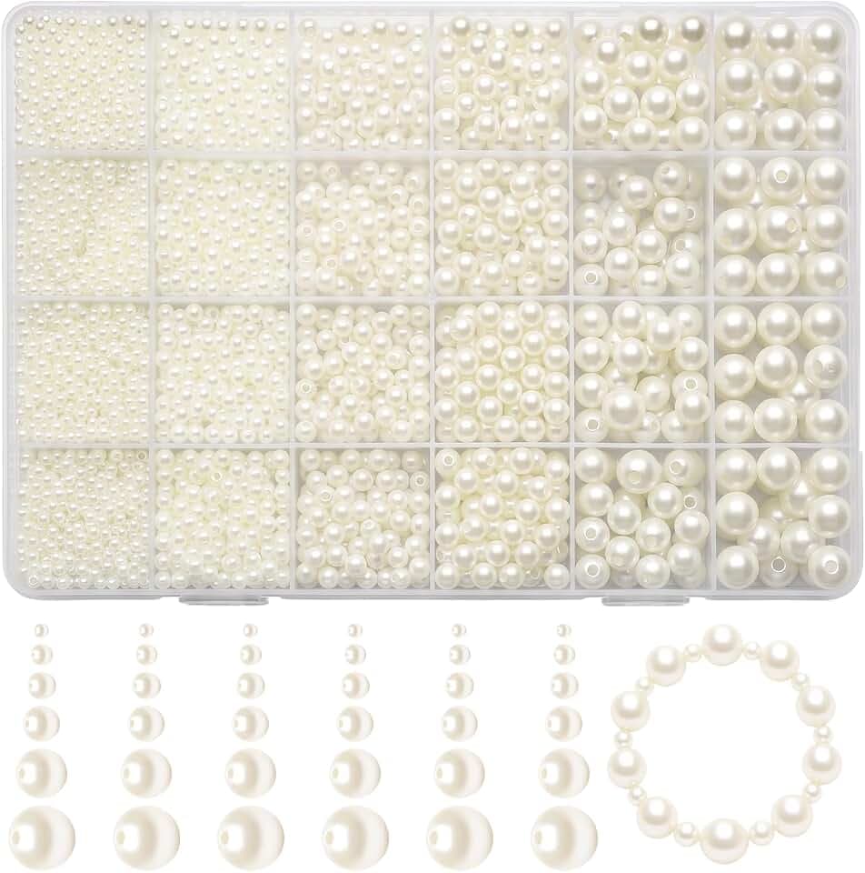 4050 Stück Beige Perlen Weiß, Creme Weiße Perlen für DIY Schmuckherstellung