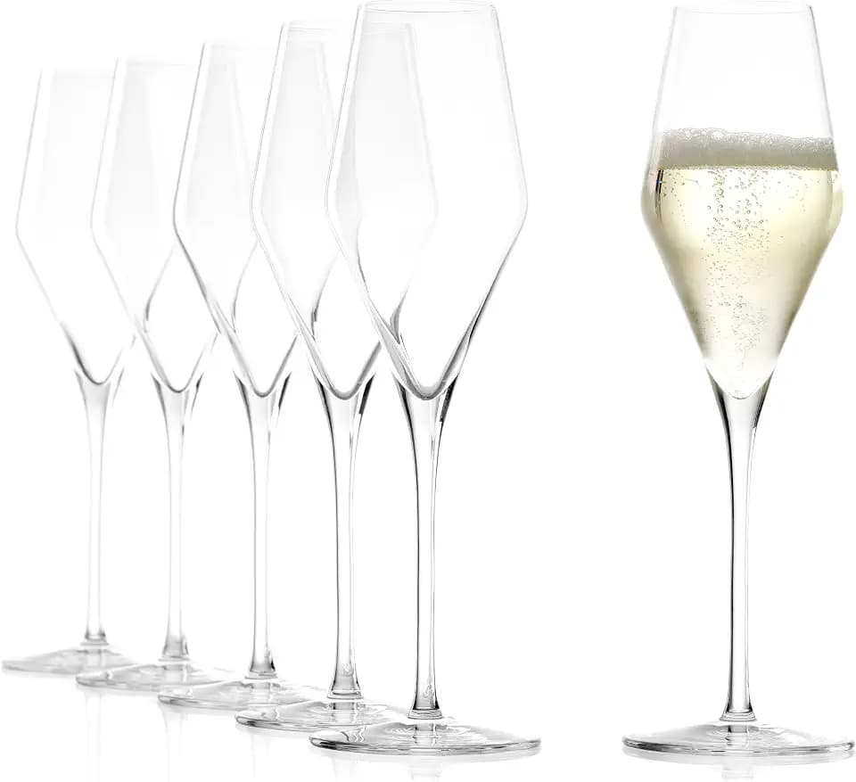 Stölzle Lausitz Quatrophil Champagnergläser Sektgläser 290 ml, 6er-Set | Champagnergläser und Sektgläser für Champagner, Sekt und Prosecco, aus Kristallglas, stoßfest & spülmaschinengeeignet