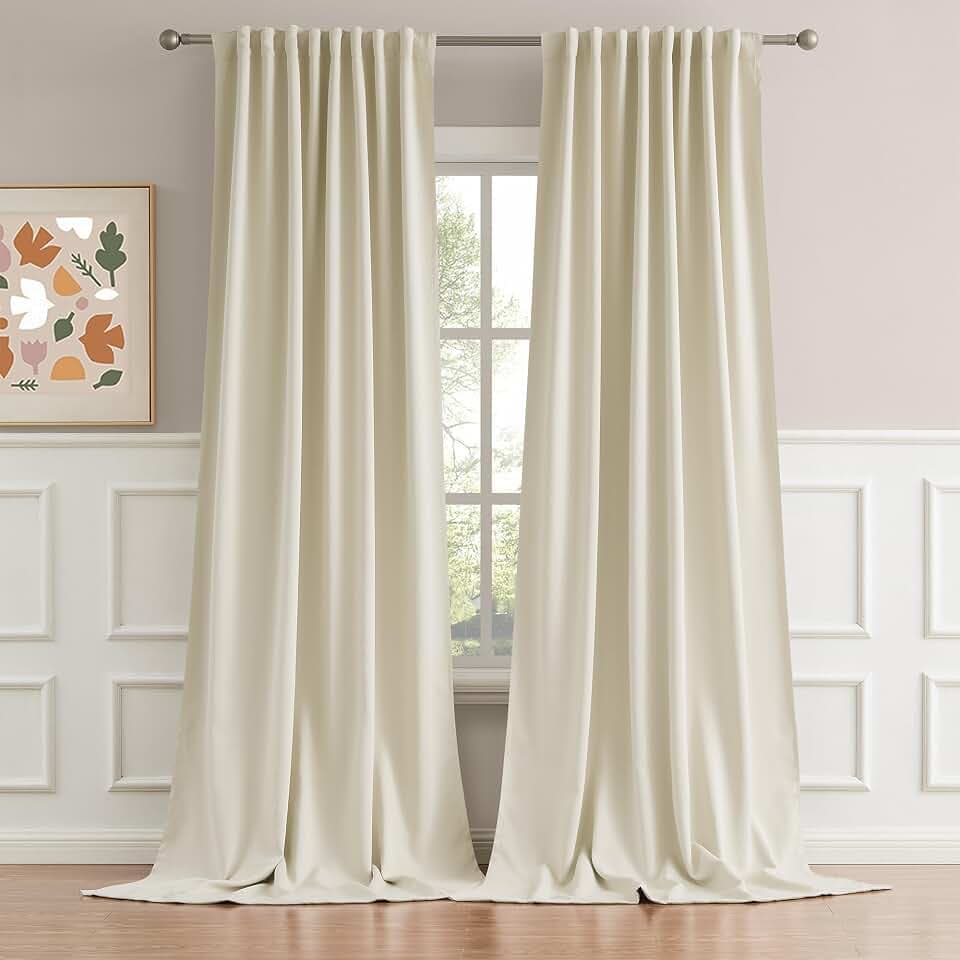 2 Pcs Living Room Curtains High Ceiling Extra Long Drapes Rod Pocket Back Tab Beige Soft Faux Silk Curtains Window Treatments for Bedroom Patio Door 132 Inches Long 11 ft Length 52 Inch Width