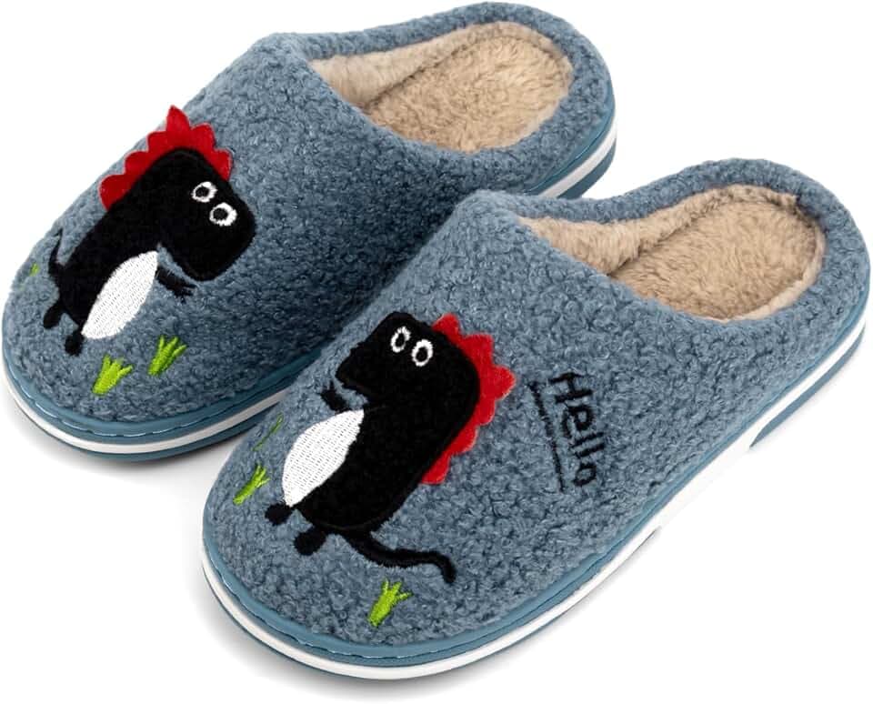 INMINPIN Kinder Winter Baumwolle Pantoffeln Wärme Weiche Plüsch Hausschuhe Kuschelige Slipper mit Cartoon Dinosaurier für Mädchen Jungen