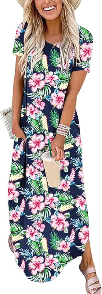 ANRABESS Womens Summer Maxi Dress Short Sleeve Casual Sundress with Pockets
