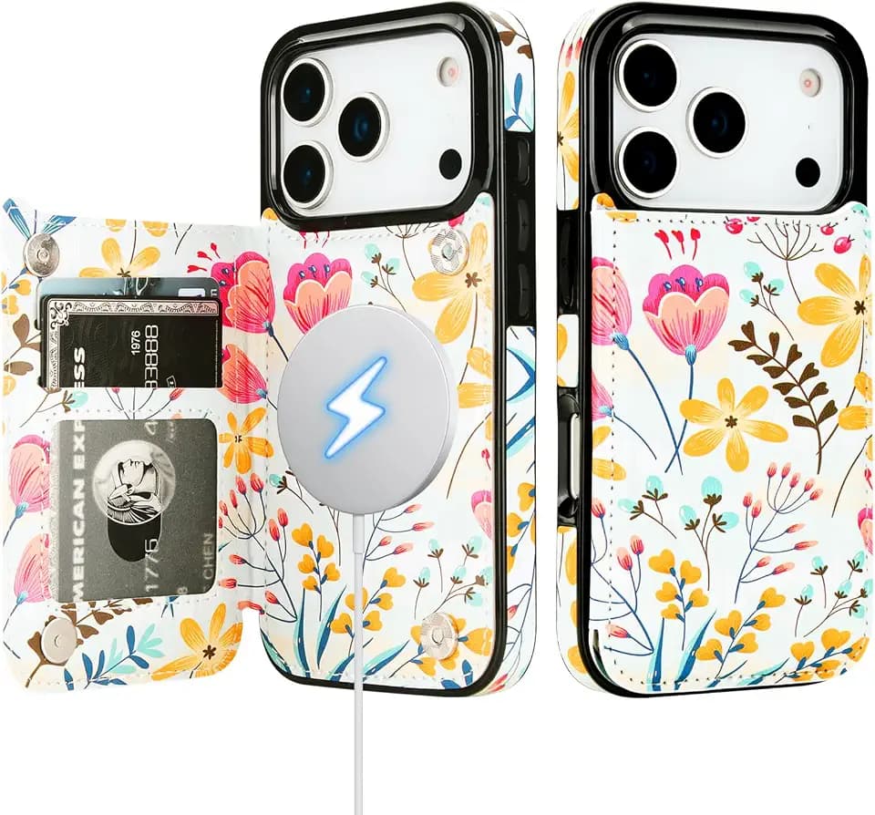 HAOPINSH for MagSafe Wallet Case for iPhone 18 Pro & 17 Pro, Floral Flower